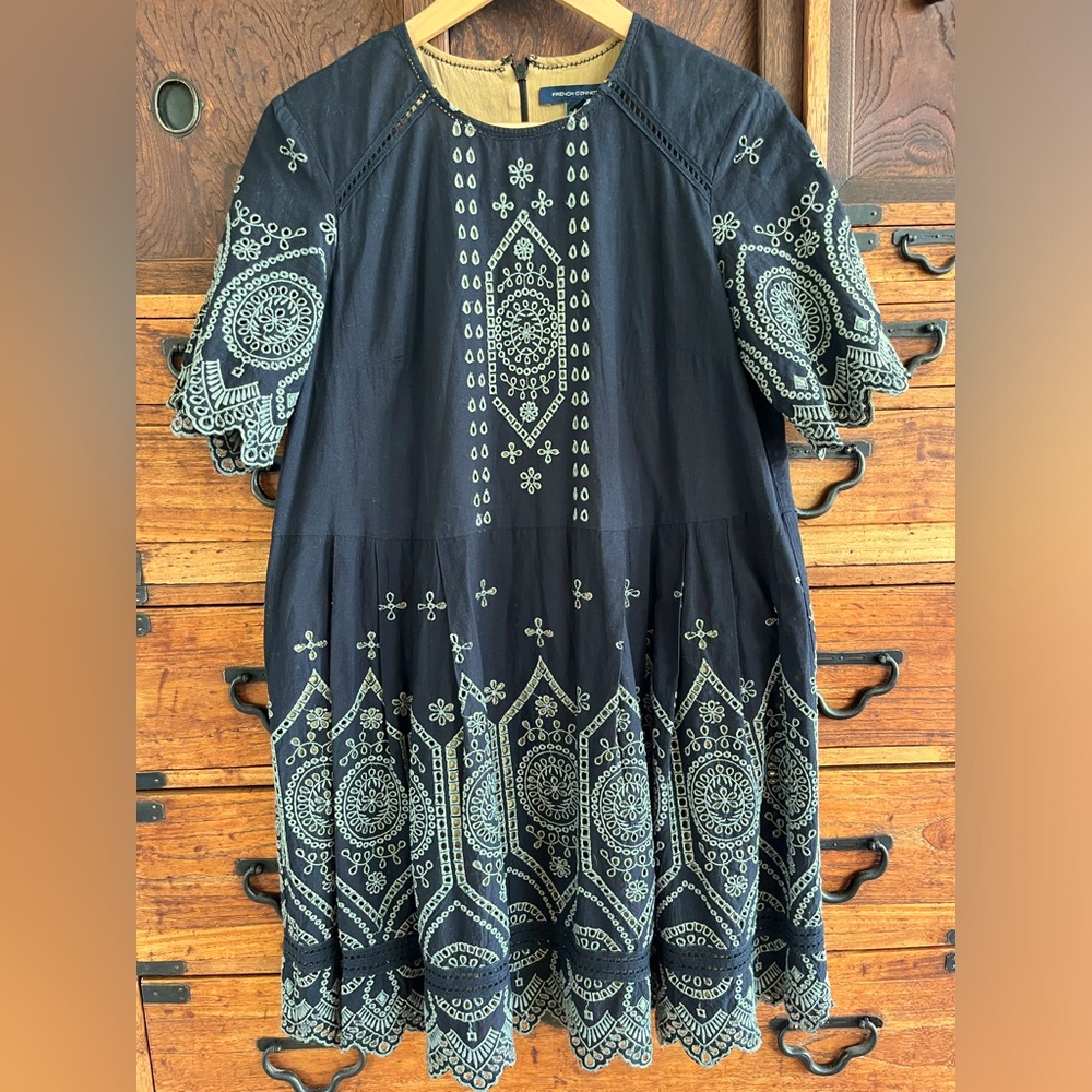 French Connection Black Embroidered Dress Size: 8